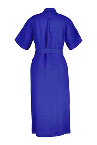 Linen Ss Shirt Dress Royal Blue