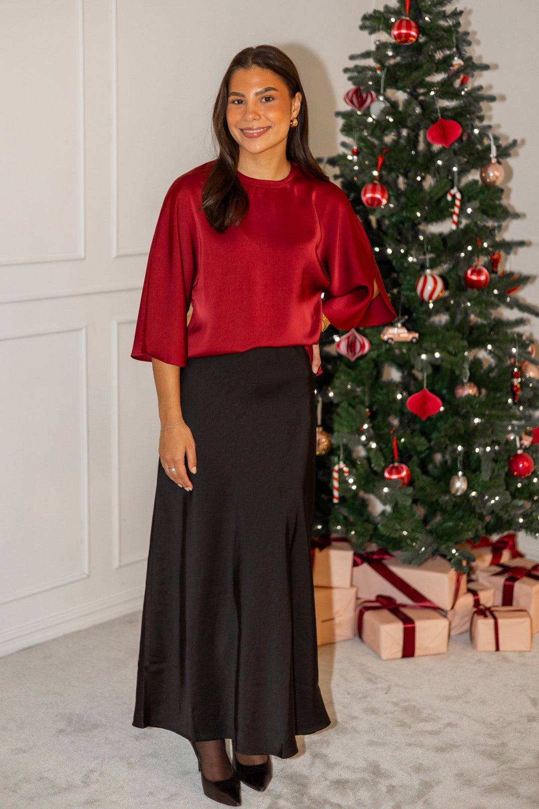 Liora Heavy Sateen Blouse Dark Red | Skjorter og bluser | Smuk