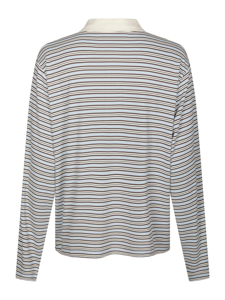 Lirenne Striped Polo Blouse Light Blue | Genser | Smuk