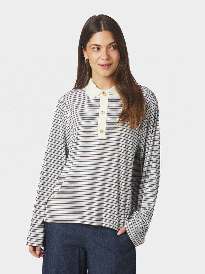 Lirenne Striped Polo Blouse Light Blue | Genser | Smuk