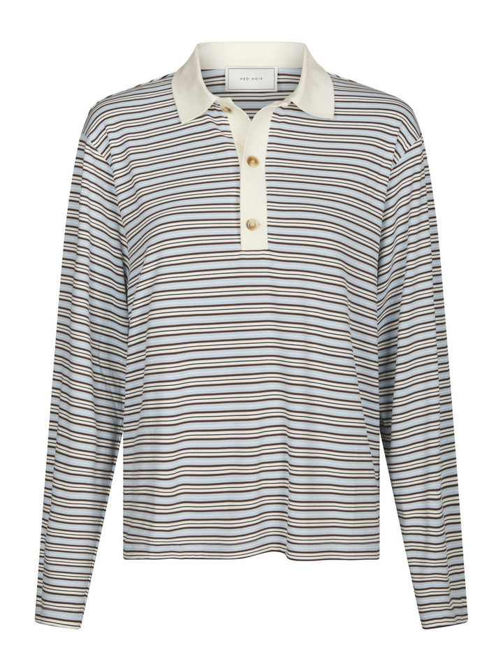 Lirenne Striped Polo Blouse Light Blue | Genser | Smuk
