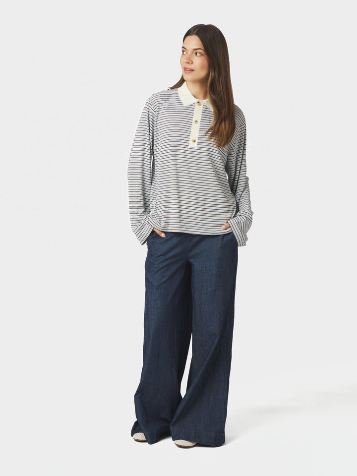 Lirenne Striped Polo Blouse Light Blue | Genser | Smuk
