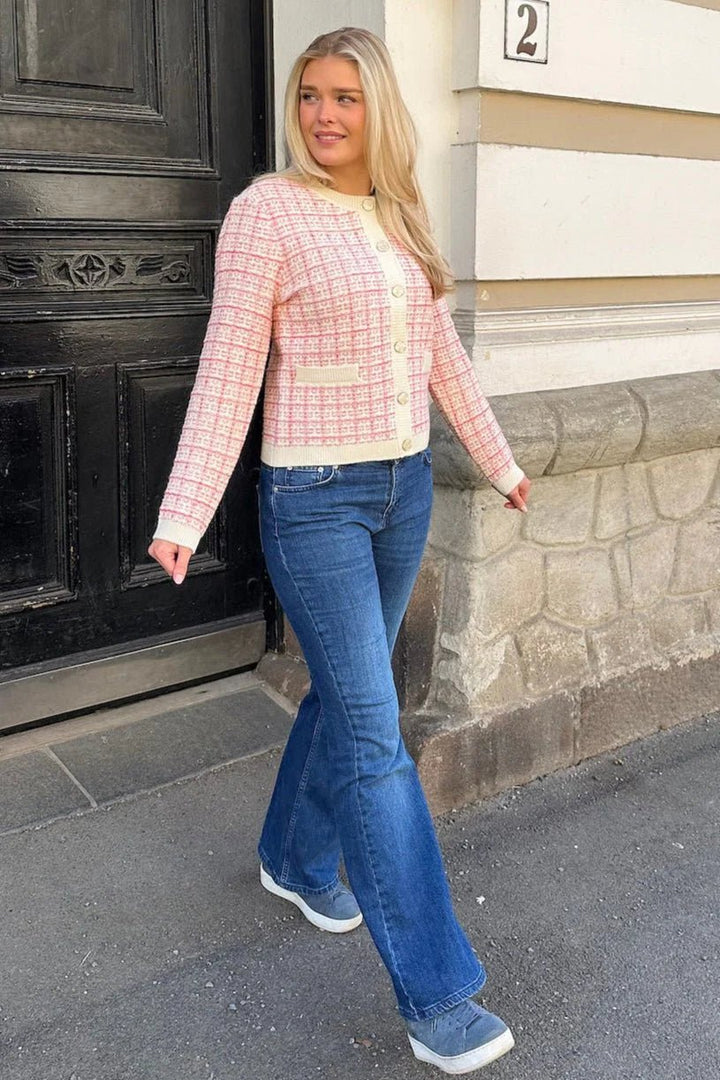 Livia Ls Short Knit Cardigan Birch Raspberry Sorbet/Pirouette | Genser | Smuk