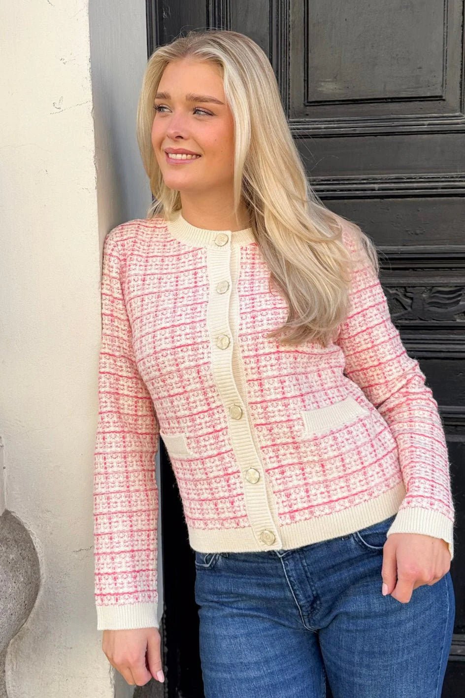 Livia Ls Short Knit Cardigan Birch Raspberry Sorbet/Pirouette | Genser | Smuk