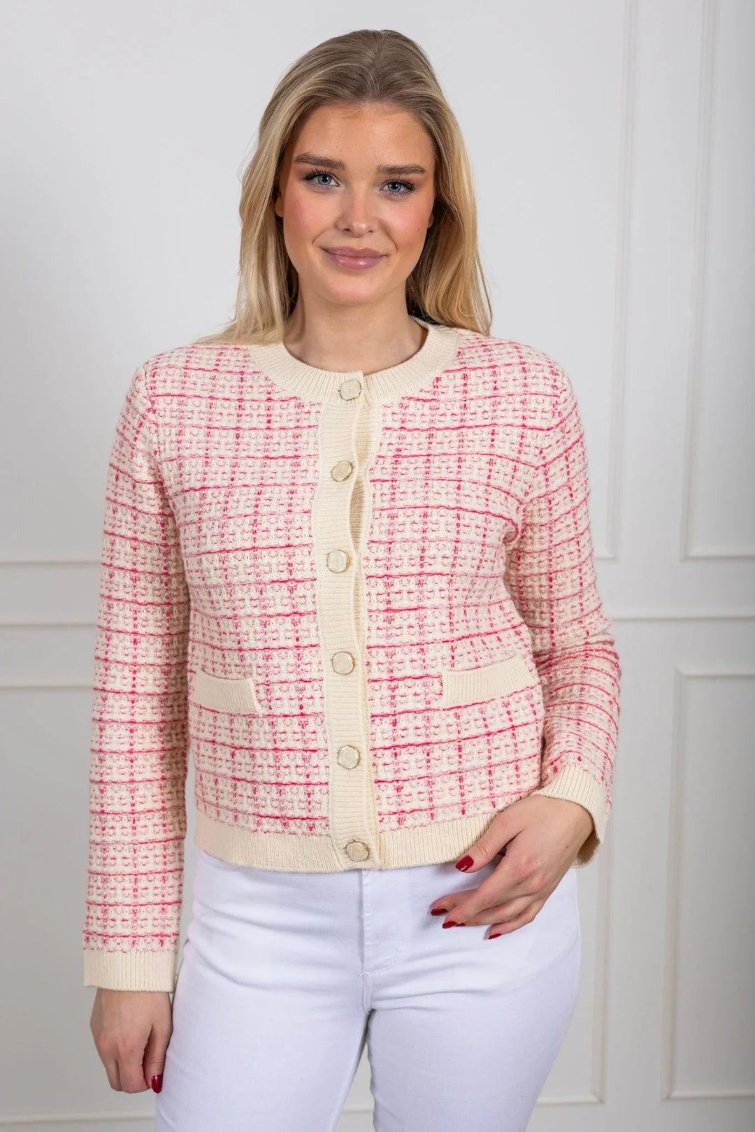 Livia Ls Short Knit Cardigan Birch Raspberry Sorbet/Pirouette | Genser | Smuk
