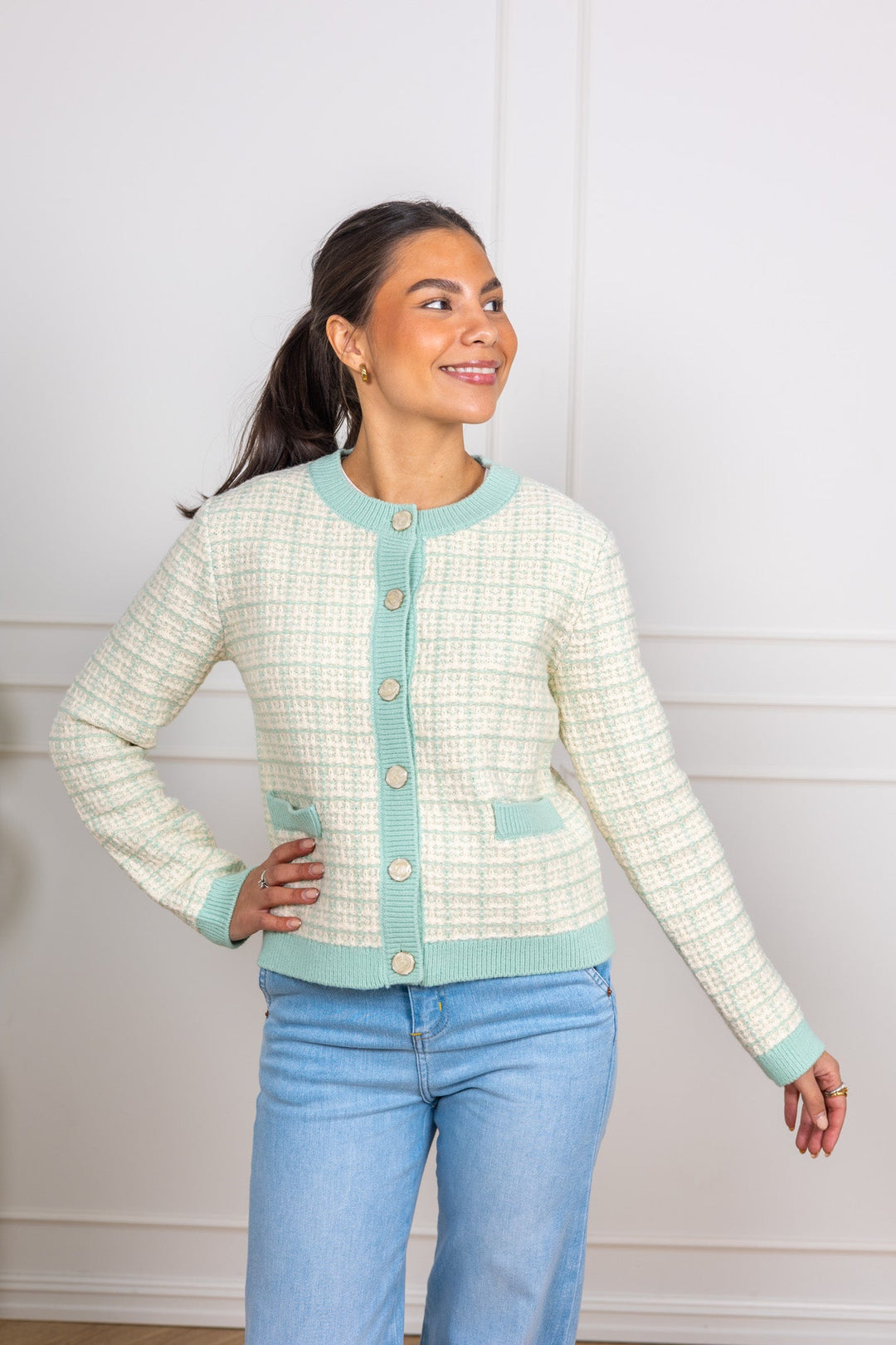 Livia Ls Short Knit Cardigan Lichen Birch | Genser | Smuk