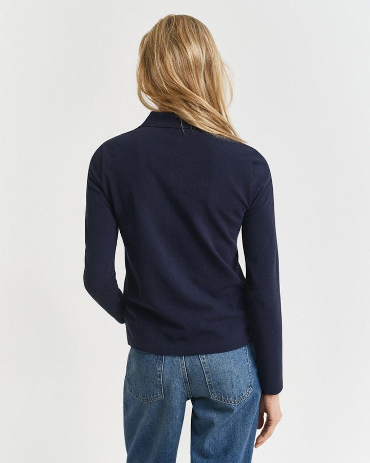 Long Sleeve Piqué Polo Shirt Evening Blue | Genser | Smuk - Dameklær på nett
