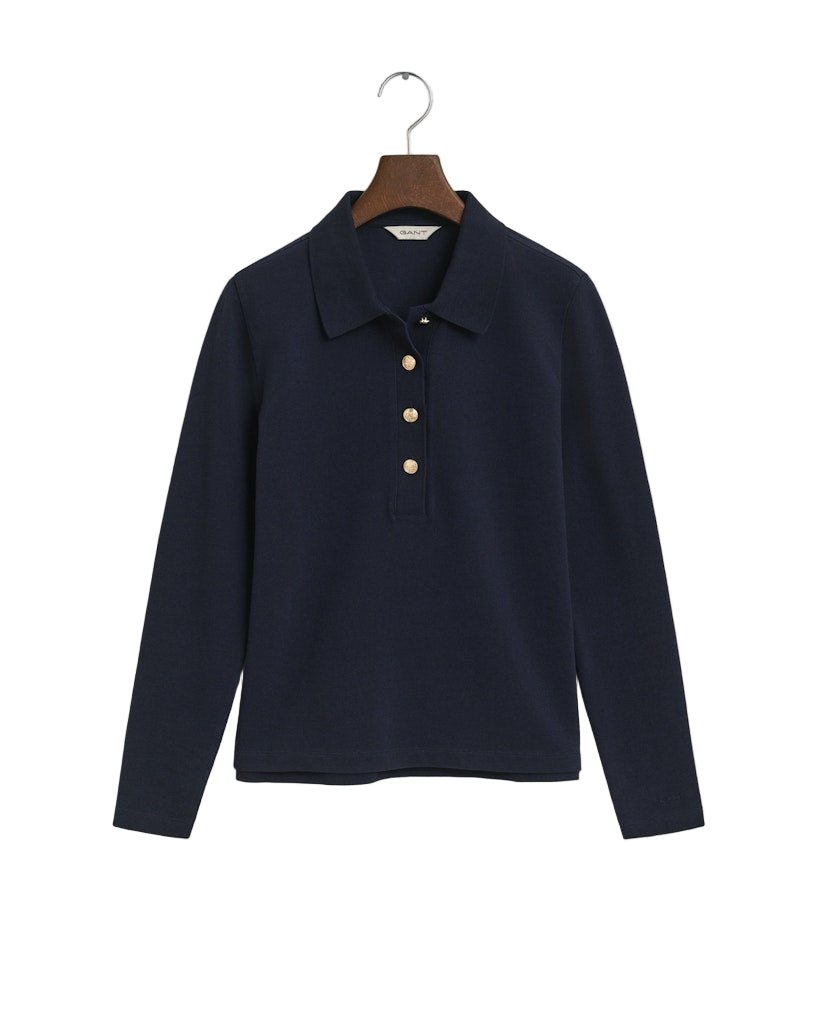 Long Sleeve Piqué Polo Shirt Evening Blue | Genser | Smuk - Dameklær på nett