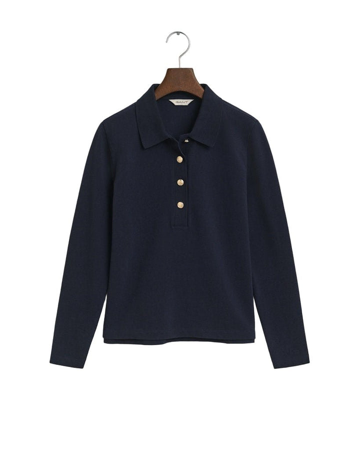 Long Sleeve Piqué Polo Shirt Evening Blue | Genser | Smuk - Dameklær på nett