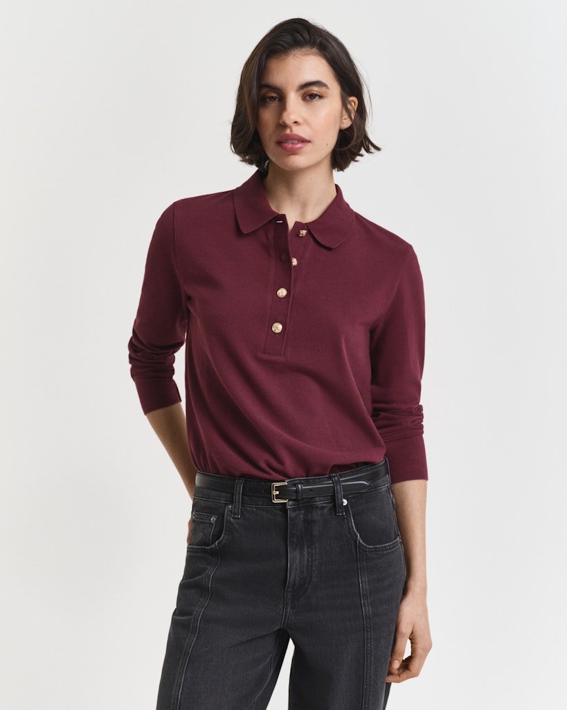Long Sleeve Piqué Polo Shirt Plum Wine | Genser | Smuk - Dameklær på nett
