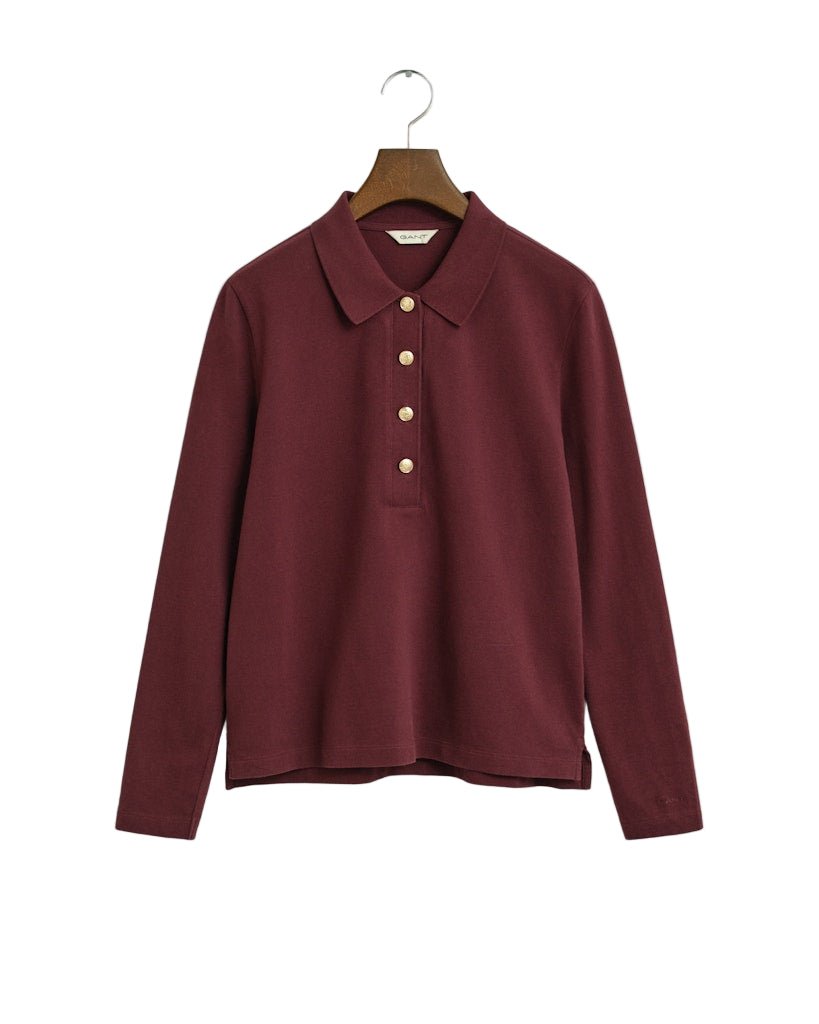 Long Sleeve Piqué Polo Shirt Plum Wine | Genser | Smuk - Dameklær på nett