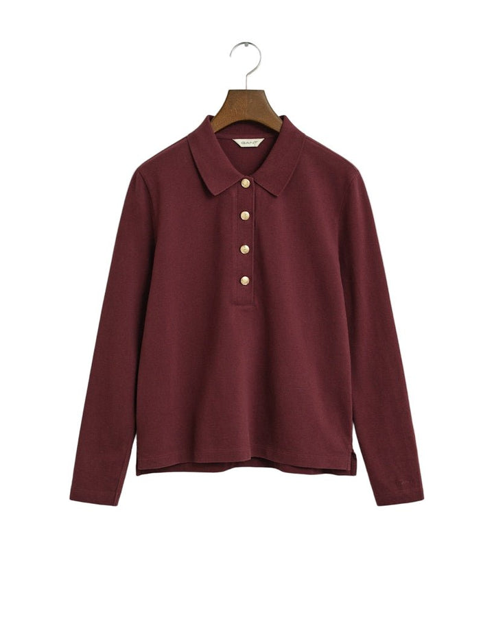 Long Sleeve Piqué Polo Shirt Plum Wine | Genser | Smuk - Dameklær på nett