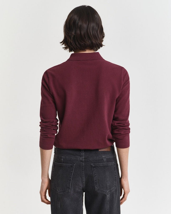 Long Sleeve Piqué Polo Shirt Plum Wine | Genser | Smuk - Dameklær på nett