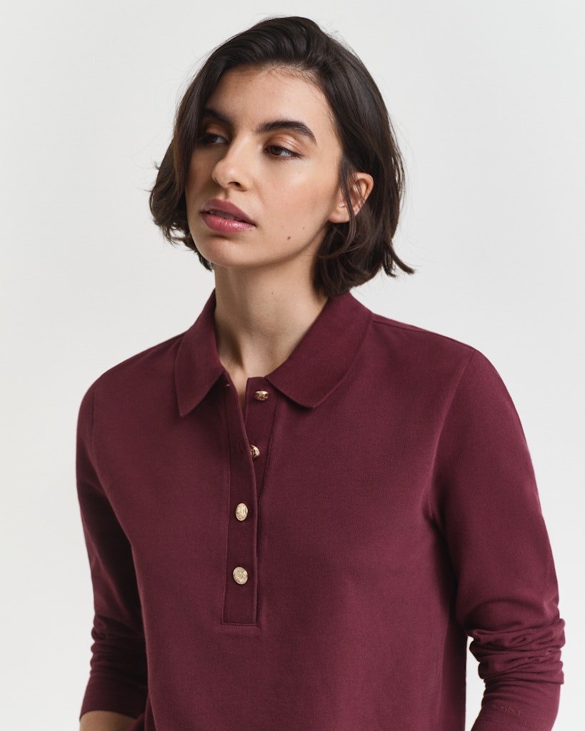 Long Sleeve Piqué Polo Shirt Plum Wine | Genser | Smuk - Dameklær på nett