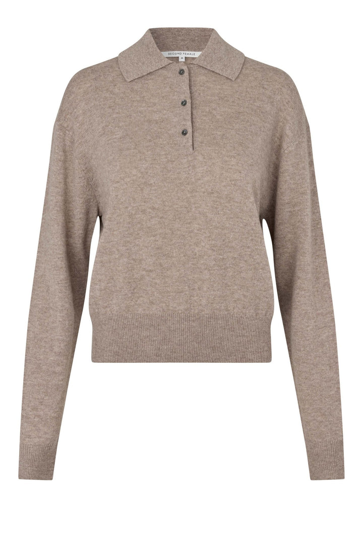 Longo Knit Ls Collar Mid Brown Melange | Genser | Smuk