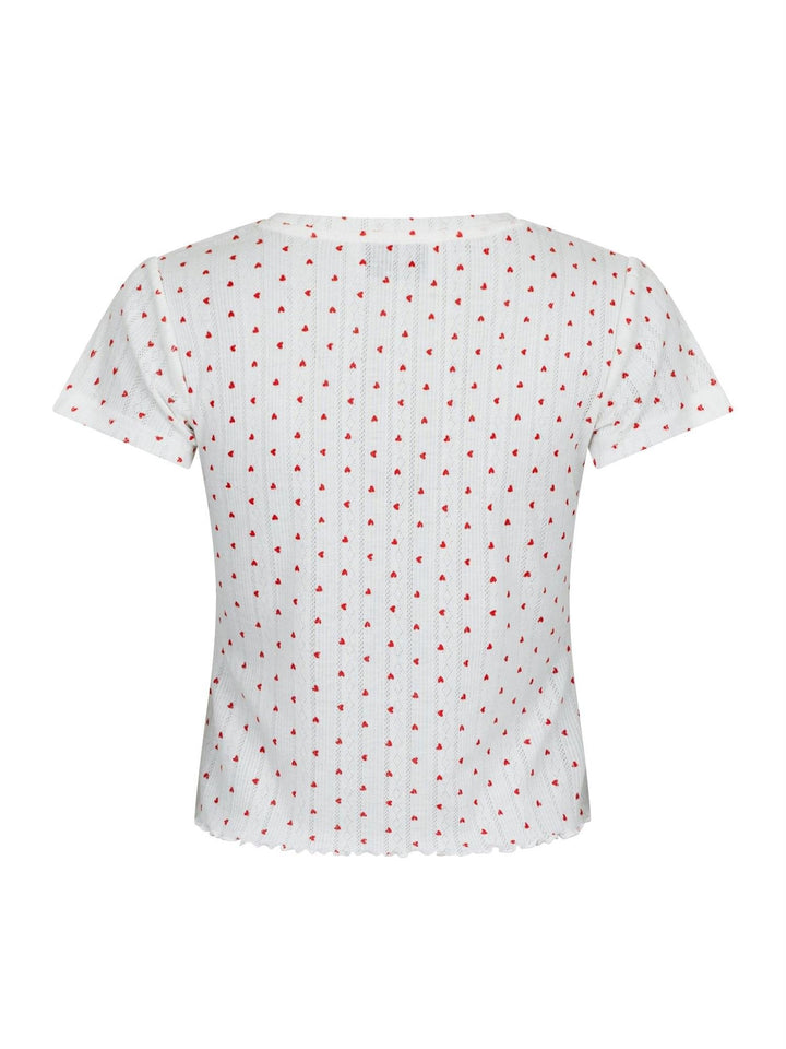 Lonnie Pointelle Heart Top White | Topper | Smuk - Dameklær på nett
