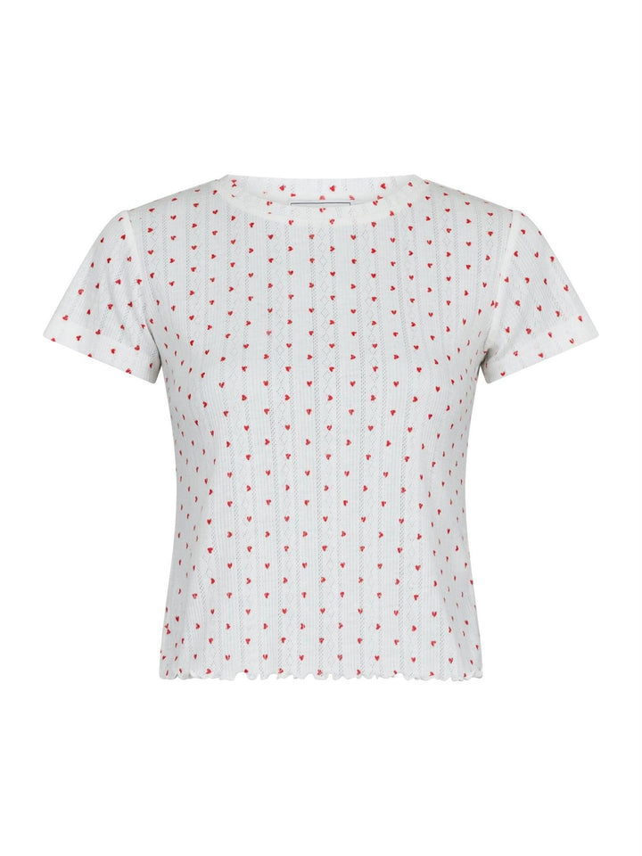 Lonnie Pointelle Heart Top White | Topper | Smuk - Dameklær på nett