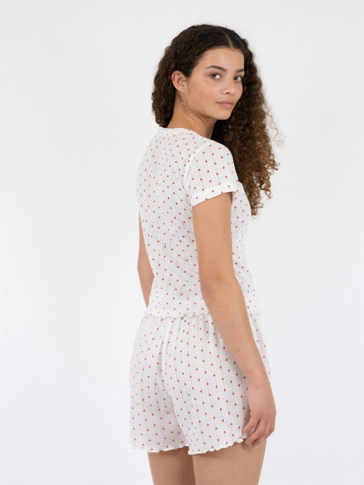 Lonnie Pointelle Heart Top White | Topper | Smuk - Dameklær på nett