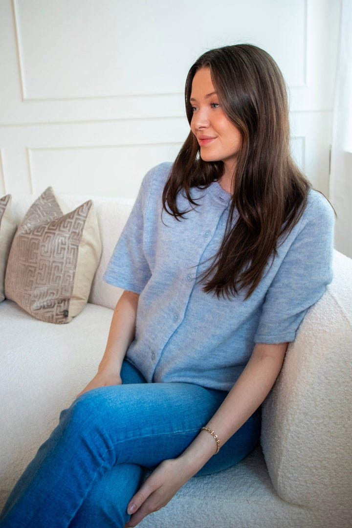 Lulu 2/4 Knit Cardigan Cashmere Blue Melange | Genser | Smuk - Dameklær på nett