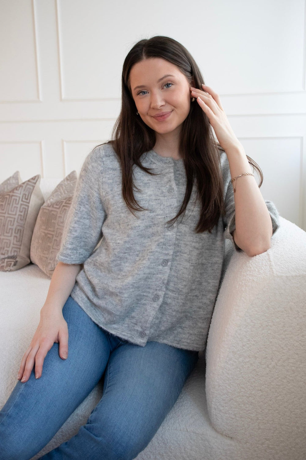 Lulu 2/4 Knit Cardigan Light Grey Melange | Genser | Smuk - Dameklær på nett