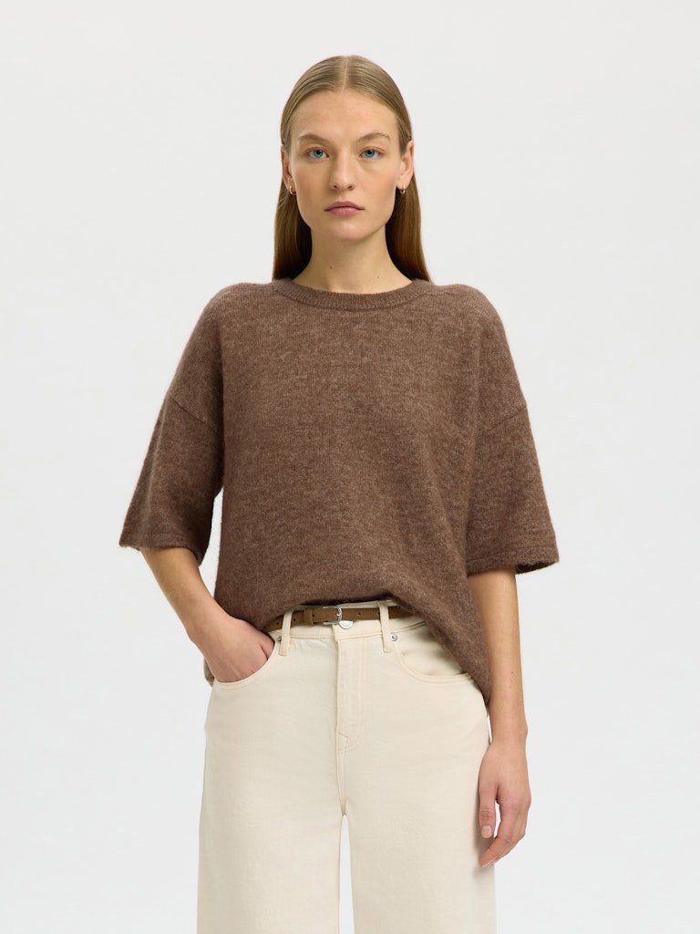 Lulu 2/4 Knit O - Neck Chocolate Chip Melange | Genser | Smuk