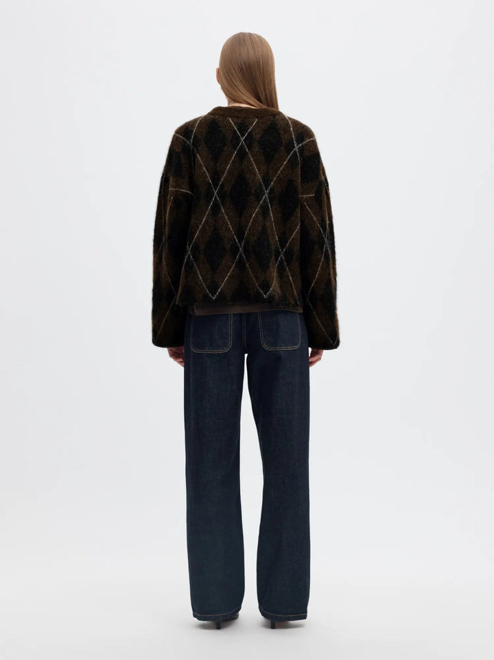 Lulu Brushed Argyle Knit O-Neck Delicioso Black + Birch | Genser | Smuk