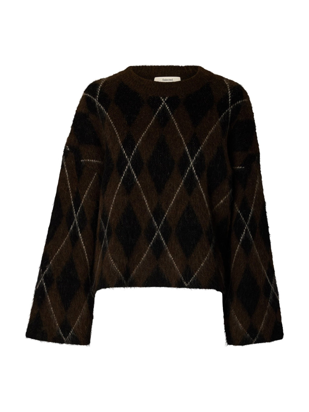 Lulu Brushed Argyle Knit O-Neck Delicioso Black + Birch | Genser | Smuk