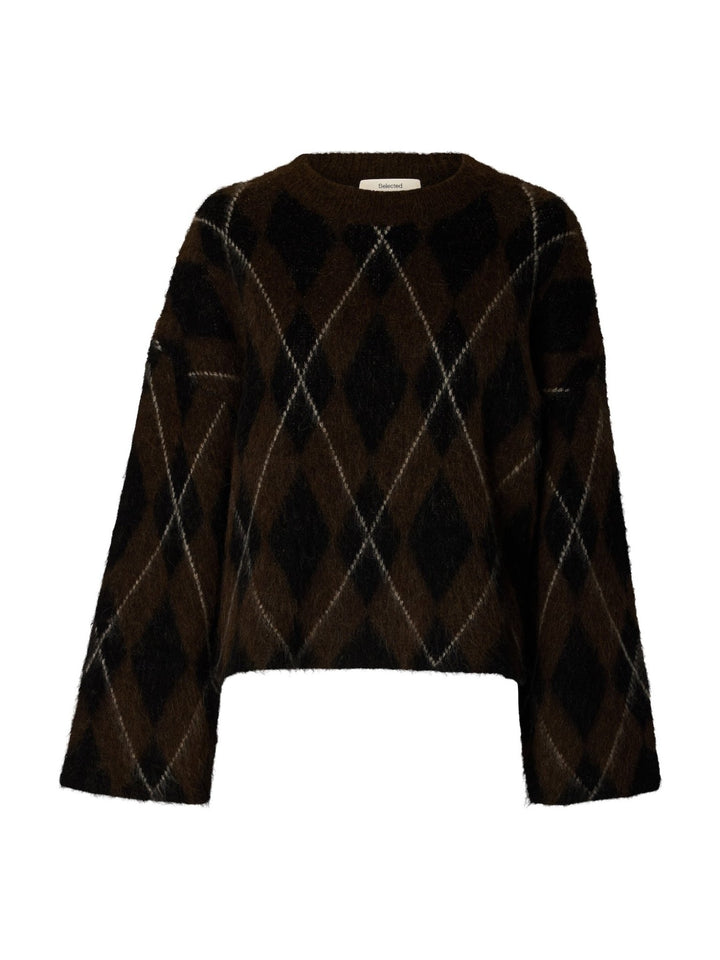 Lulu Brushed Argyle Knit O-Neck Delicioso Black + Birch | Genser | Smuk