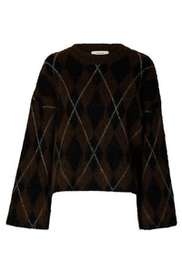 Lulu Brushed Argyle Knit O-Neck Delicioso Black + Birch