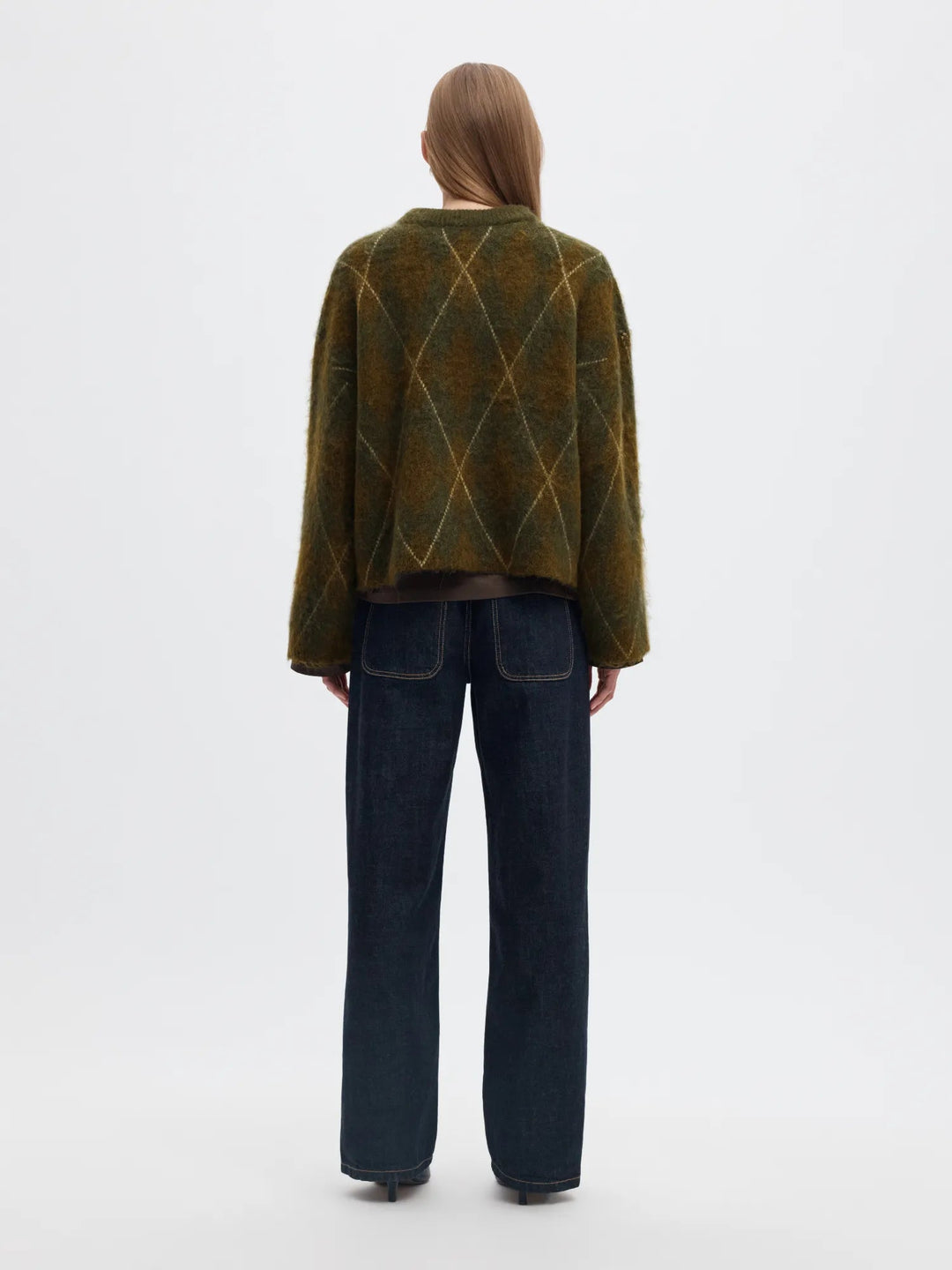 Lulu Brushed Argyle Knit O-Neck Kalamata Fir Green + Birch | Genser | Smuk