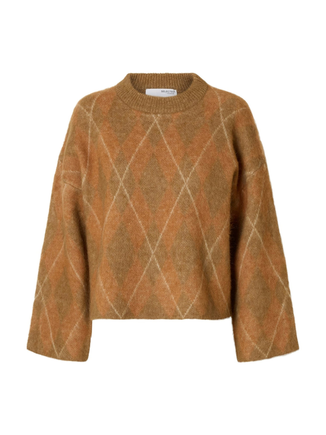 Lulu Brushed Ls Argyle Knit O - Neck Golden Brown Birch And Ermine Argyle | Genser | Smuk - Dameklær på nett