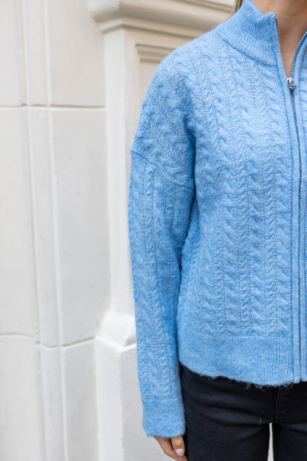Lulu Cable Ls Knit Zipper Cardigan Blissful Blue Melange | Genser | Smuk