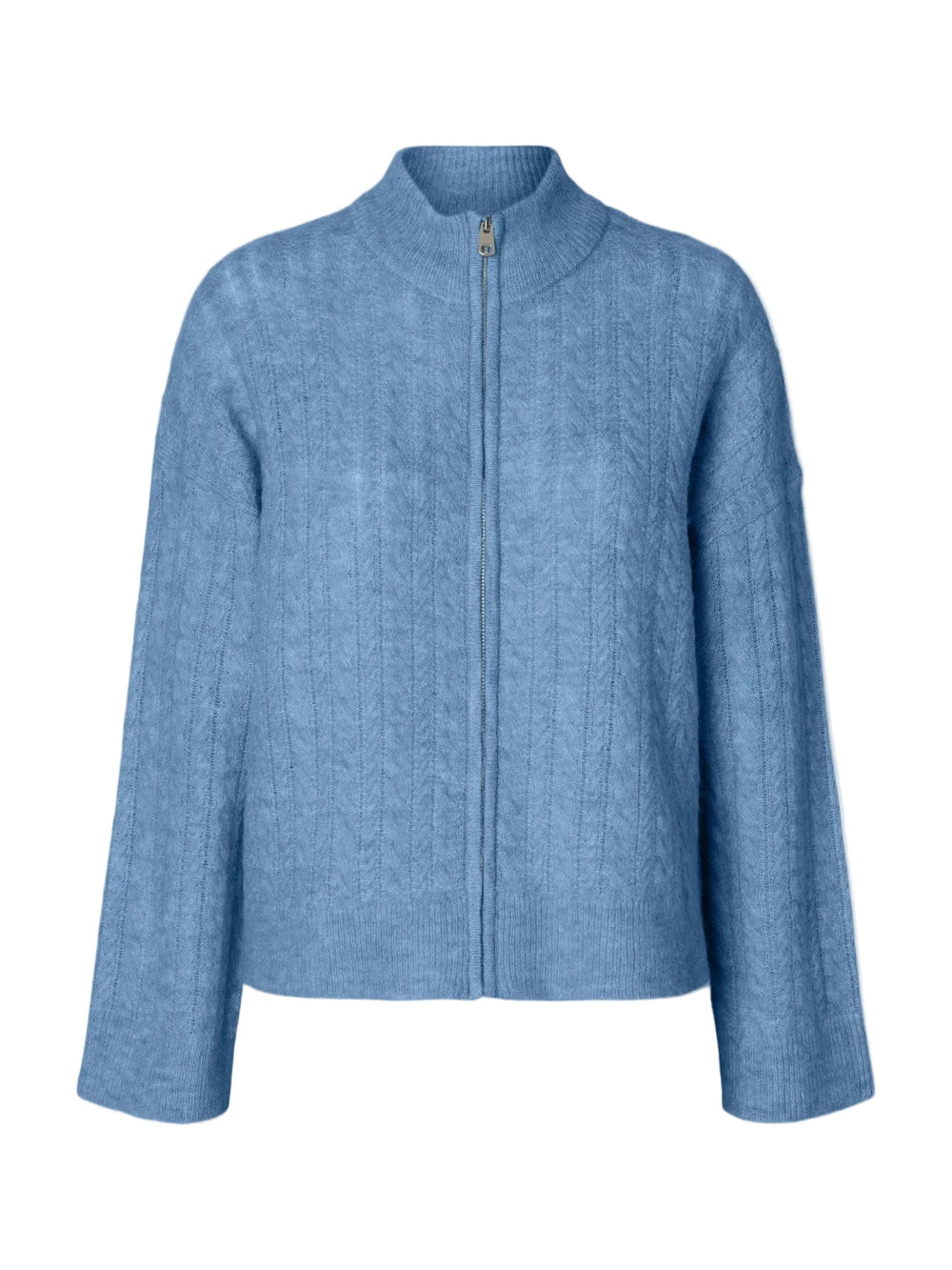 Lulu Cable Ls Knit Zipper Cardigan Blissful Blue Melange | Genser | Smuk