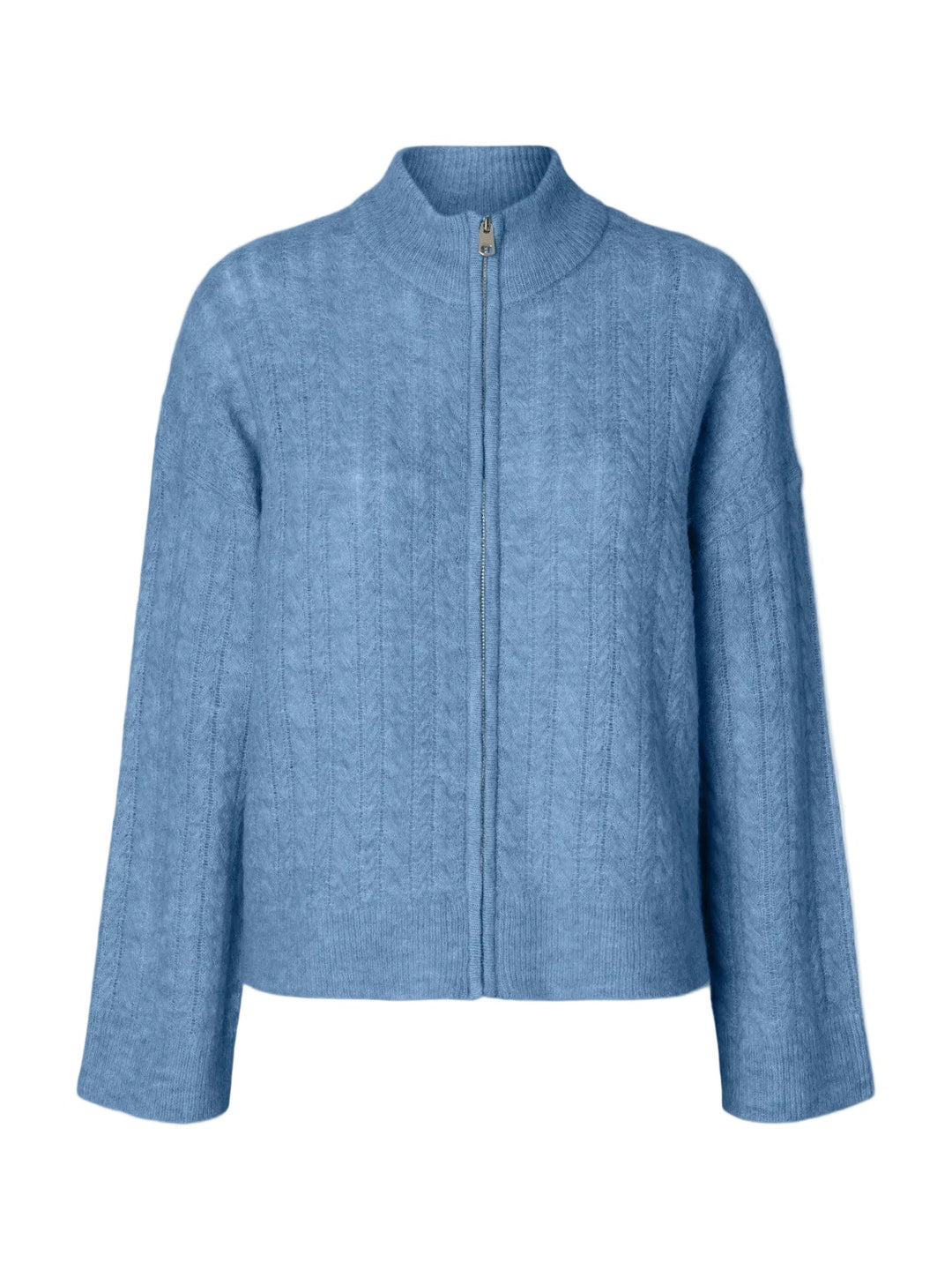 Lulu Cable Ls Knit Zipper Cardigan Blissful Blue Melange | Genser | Smuk