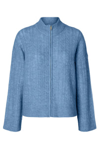 Lulu Cable Ls Knit Zipper Cardigan Blissful Blue Melange
