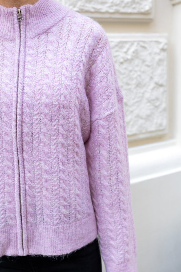 Lulu Cable Ls Knit Zipper Cardigan Winsome Orchid Melange | Genser | Smuk