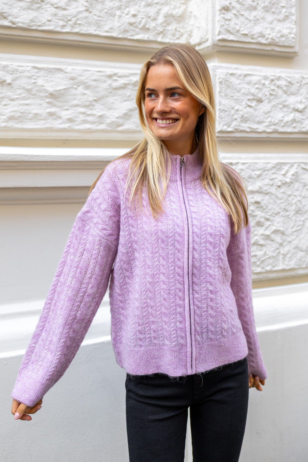Lulu Cable Ls Knit Zipper Cardigan Winsome Orchid Melange | Genser | Smuk