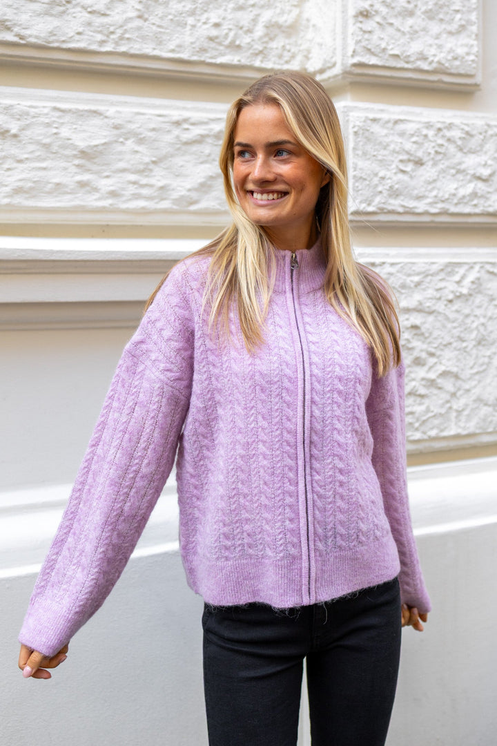 Lulu Cable Ls Knit Zipper Cardigan Winsome Orchid Melange | Genser | Smuk