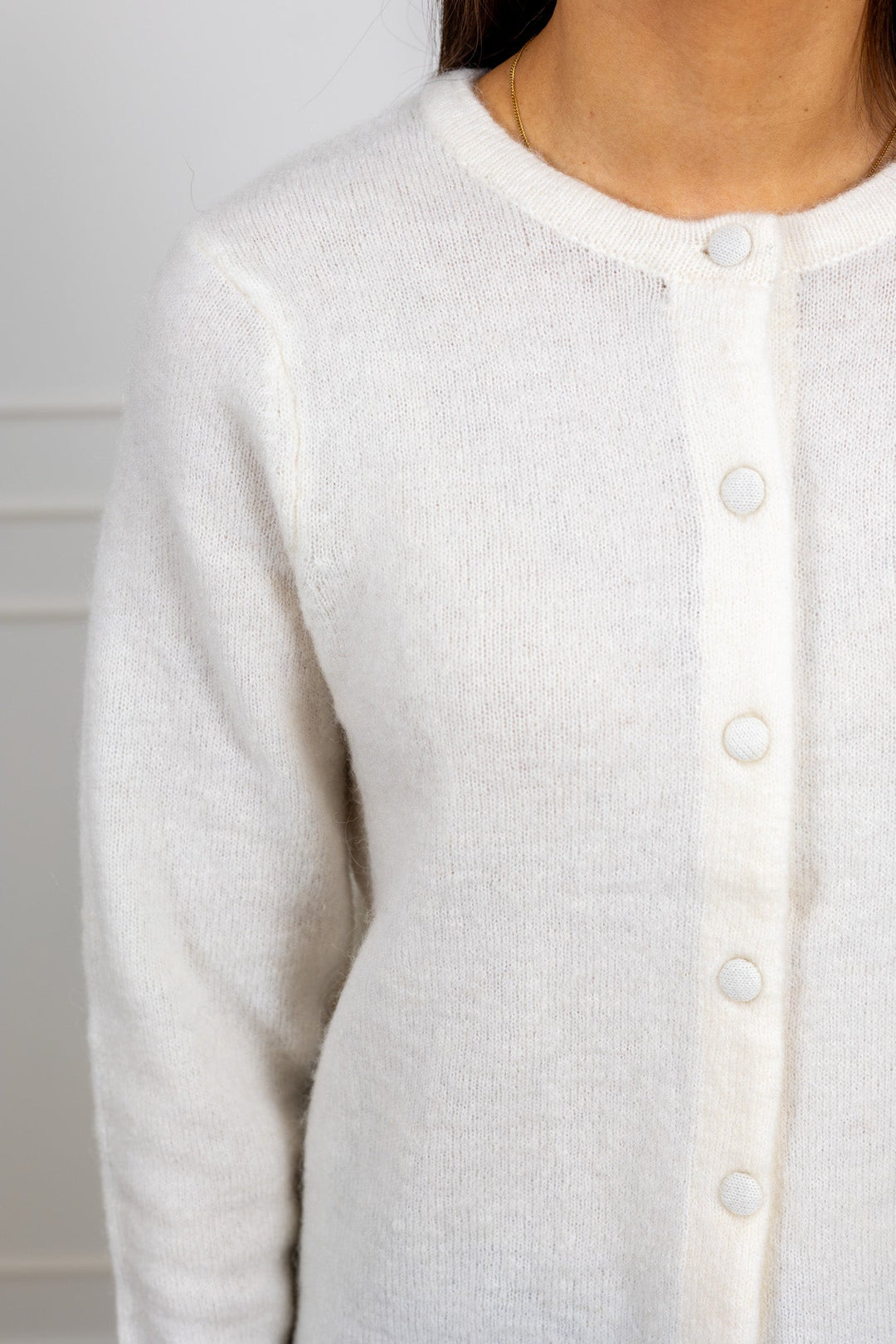 Lulu Frill Ls Knit Cardigan Snow White Melange | Genser | Smuk - Dameklær på nett