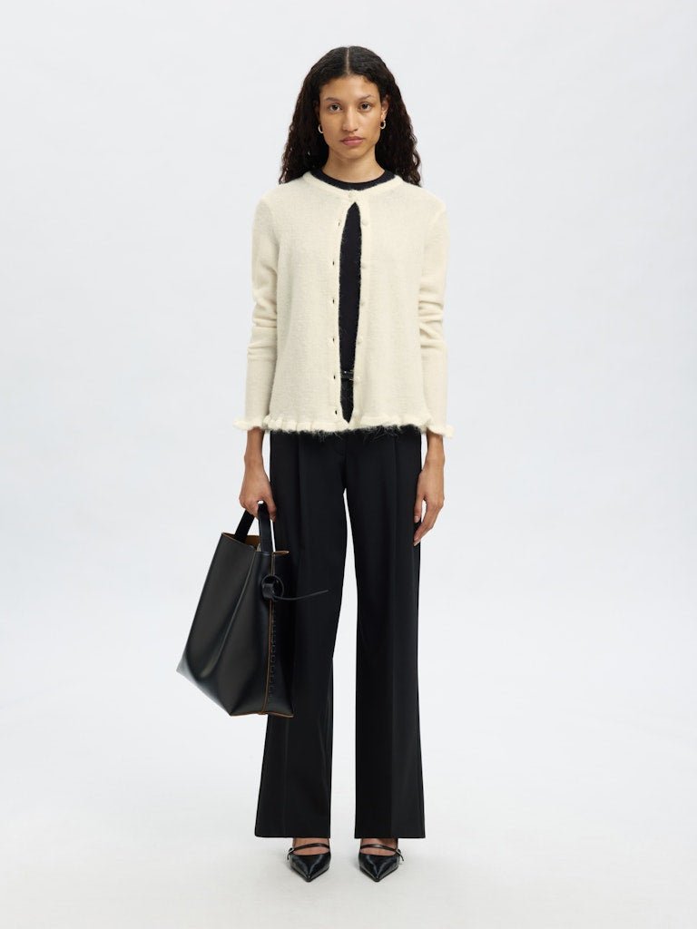 Lulu Frill Ls Knit Cardigan Snow White Melange | Genser | Smuk - Dameklær på nett