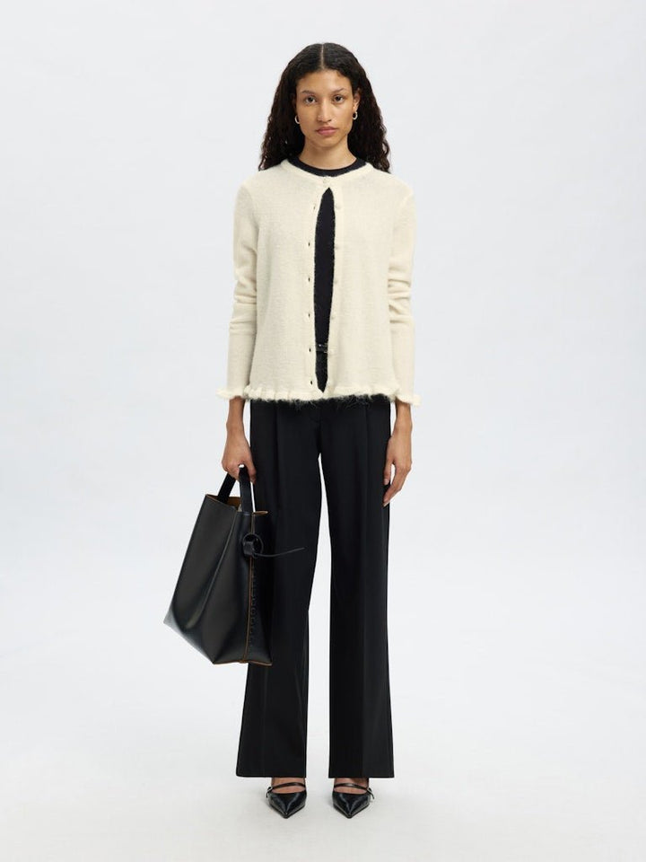 Lulu Frill Ls Knit Cardigan Snow White Melange | Genser | Smuk - Dameklær på nett