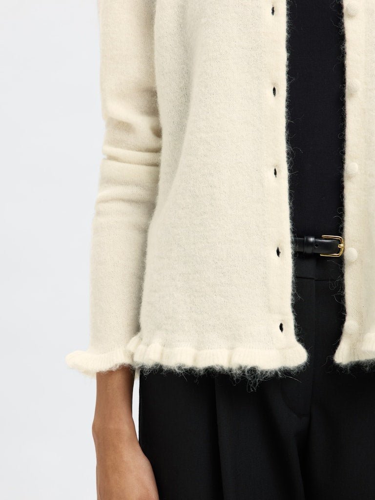 Lulu Frill Ls Knit Cardigan Snow White Melange | Genser | Smuk - Dameklær på nett