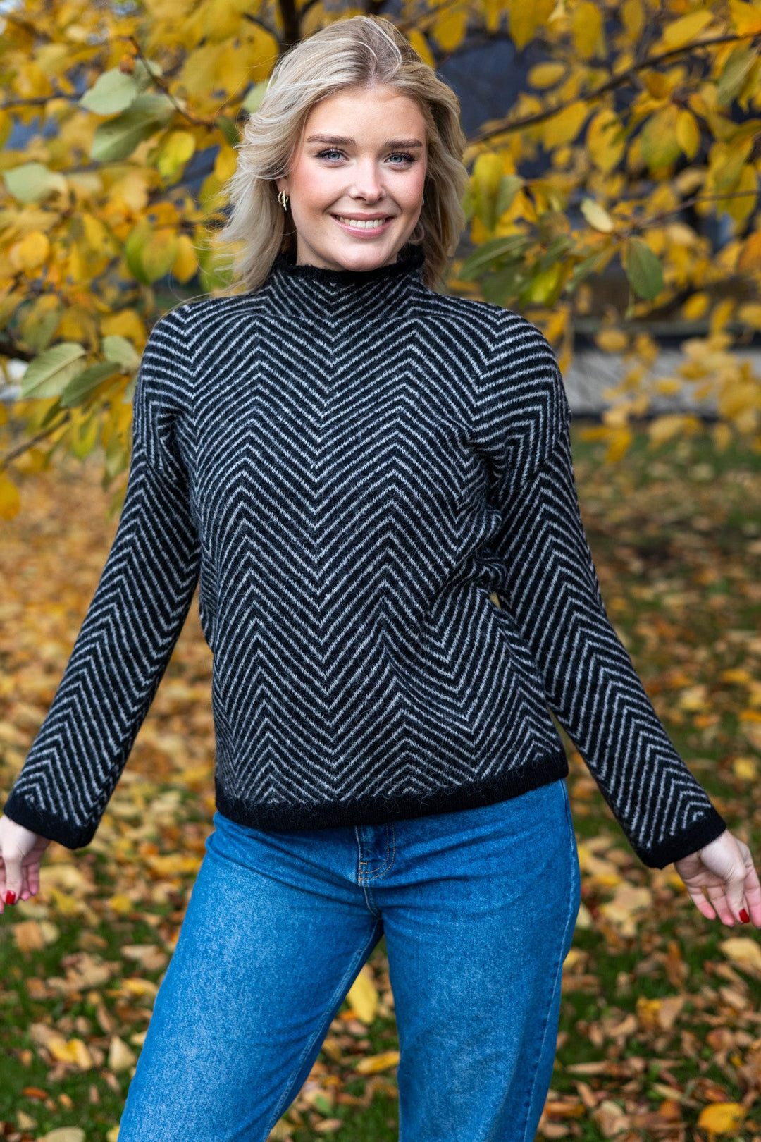 Lulu Ls Herringbone Knit High Neck Black Birch
