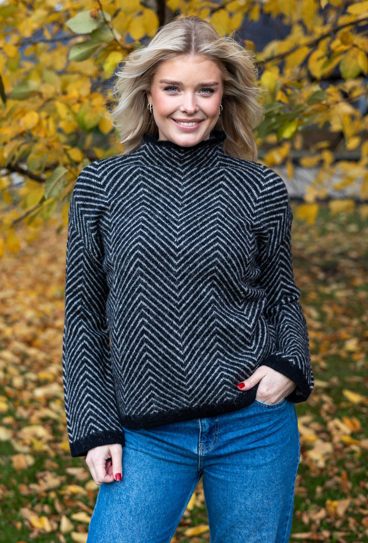 Lulu Ls Herringbone Knit High Neck Black Birch