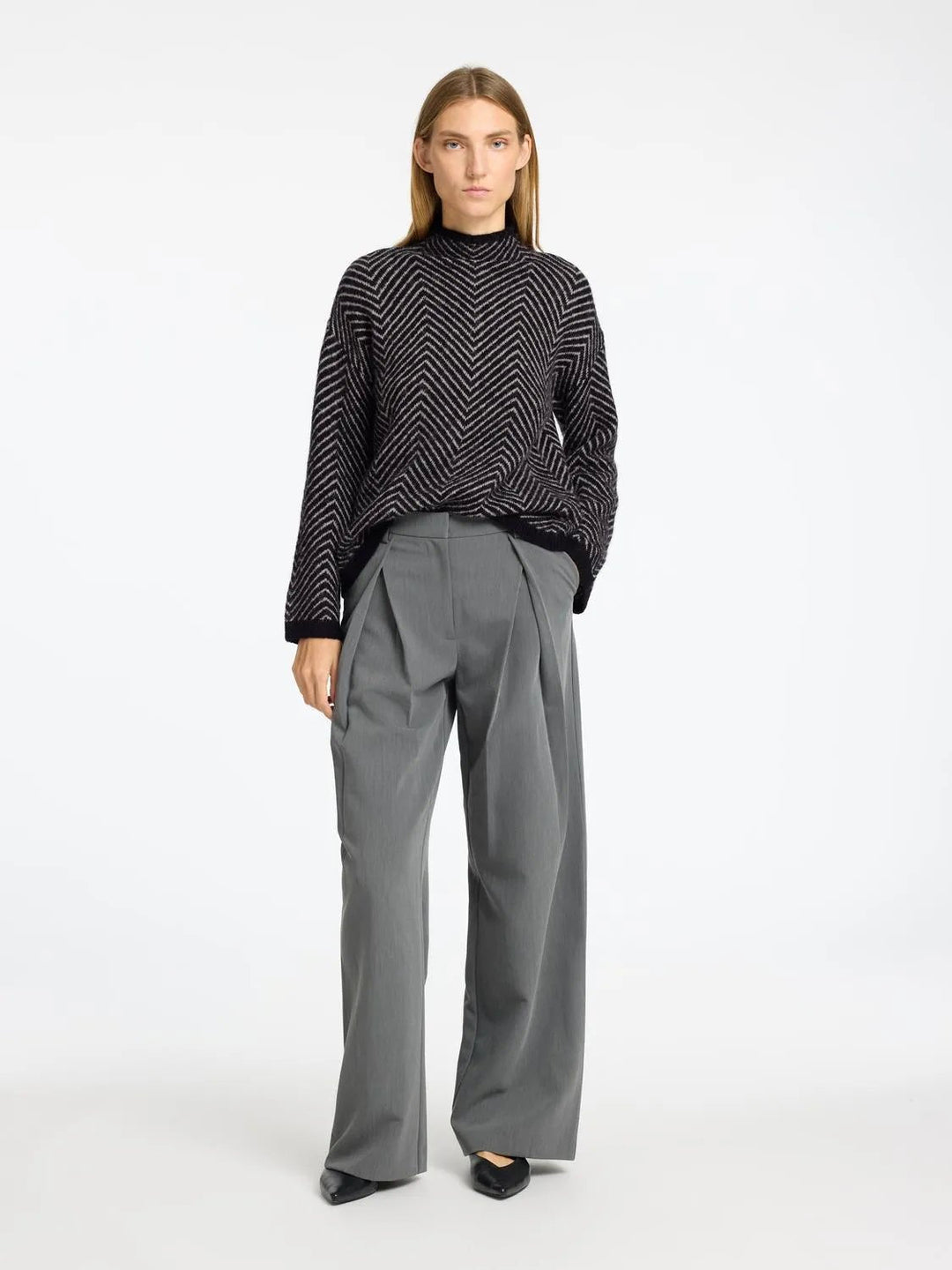 Lulu Ls Herringbone Knit High Neck Black Birch | Genser | Smuk - Dameklær på nett