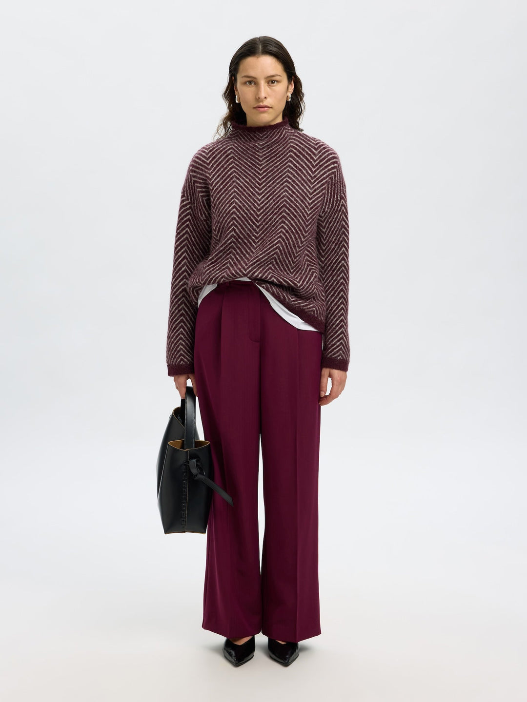 Lulu Ls Herringbone Knit High Neck Fig Birch | Genser | Smuk - Dameklær på nett