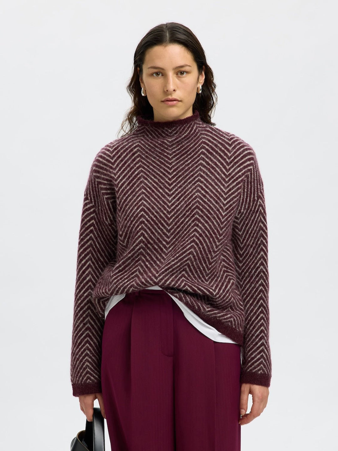 Lulu Ls Herringbone Knit High Neck Fig Birch | Genser | Smuk - Dameklær på nett