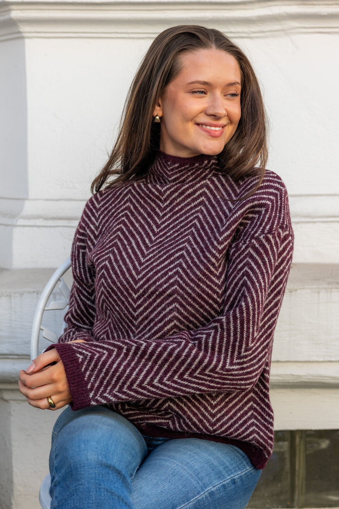 Lulu Ls Herringbone Knit High Neck Fig Birch | Genser | Smuk - Dameklær på nett