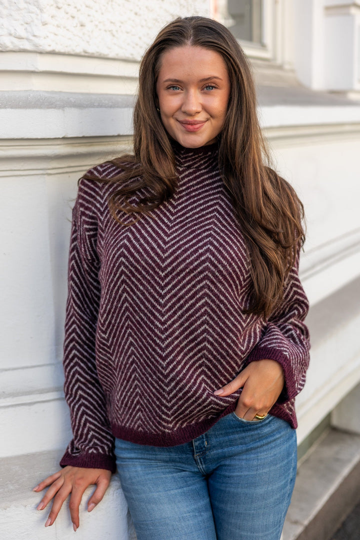 Lulu Ls Herringbone Knit High Neck Fig Birch | Genser | Smuk - Dameklær på nett