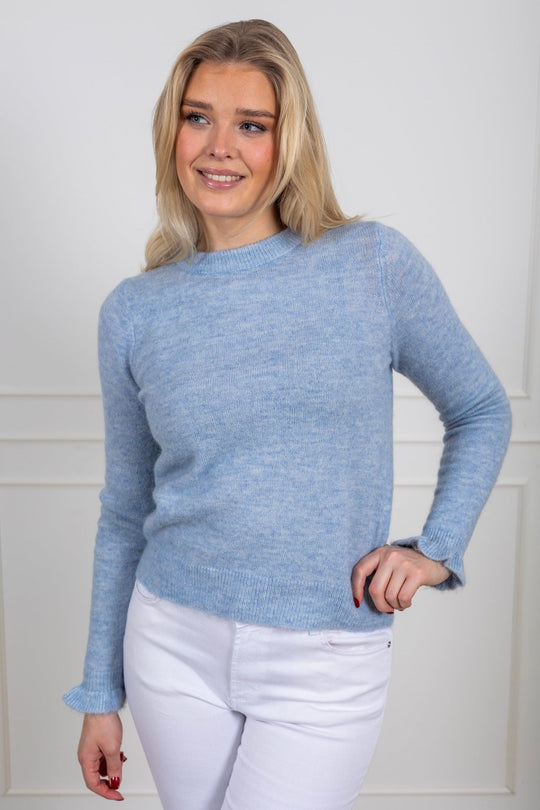 Slflulu Ls Knit O Neck Cashmere Blue Detail Melange